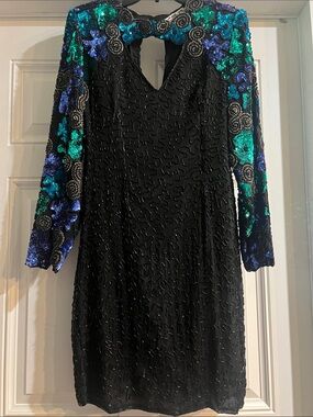 Vintage SCALA Black/Blue/Teal Sequin Cocktail Dress Size P/L